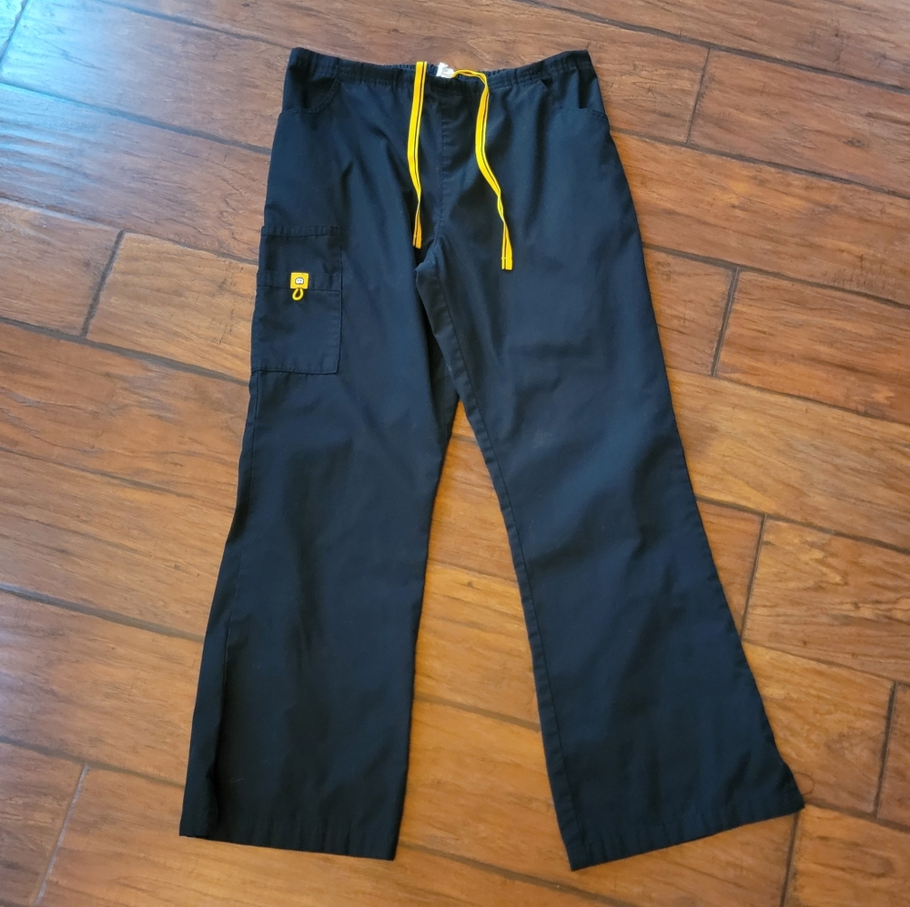 Black Cargo Pants (scrubs) with Yellow Drawstring